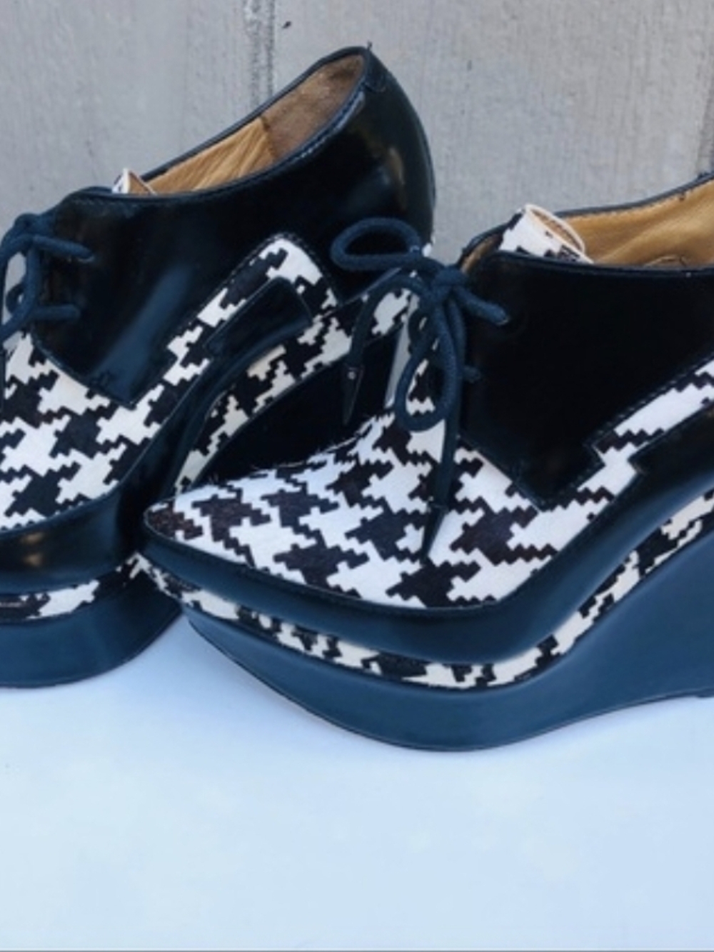 L.A.M.B Black & White Houndstooth Wedge Oxford - Women